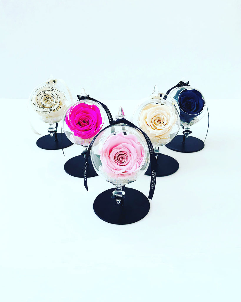 Rose Globe Collection: A single preserved rose encased in a glass orb